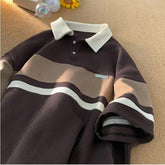 Short Sleeve Turn Down Collar Striped Shirt